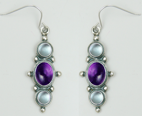 Sterling Silver Drop Dangle Earrings With Amethyst And Blue Topaz